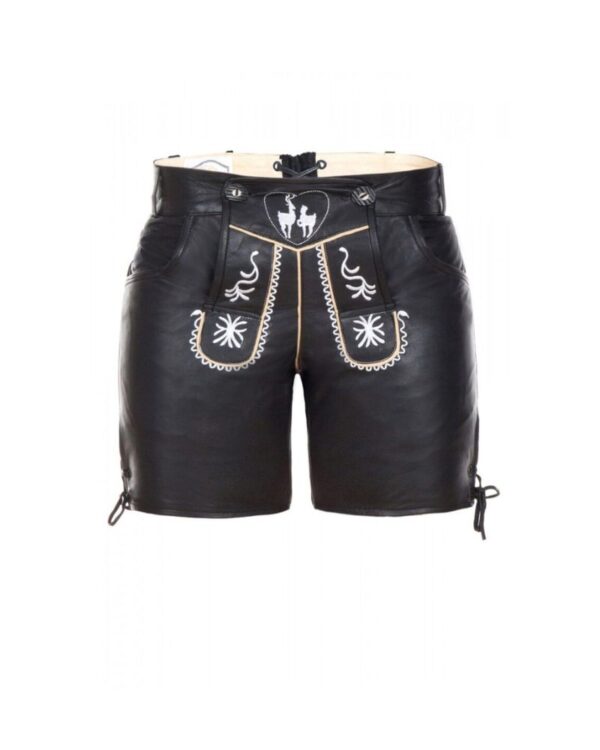 Women Deer Embroidery Black Lederhosen