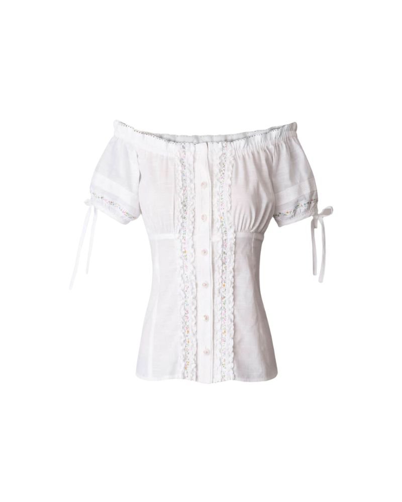 1 White Off-Shoulder Embroidered Oktoberfest Shirt