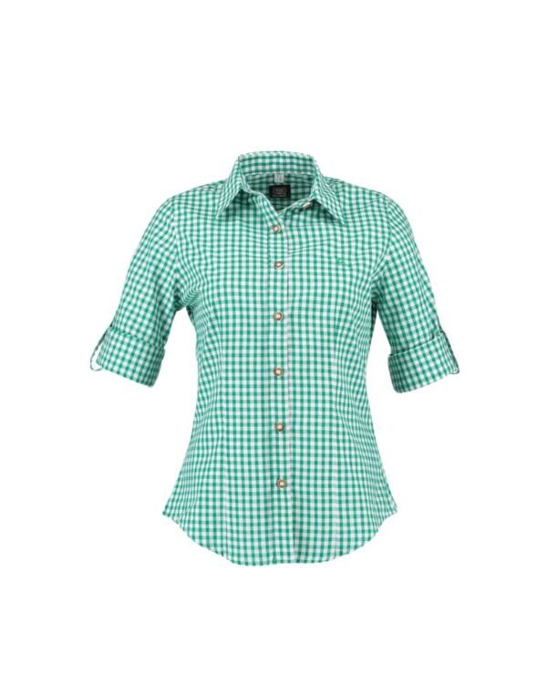 Alpine Green Checkered Trachten Shirt for Women