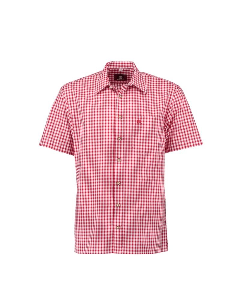 Traunstein Crimson Gingham Bavarian Shirt – Short-Sleeve Oktoberfest Wear