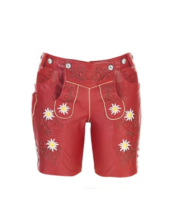 Kufstein Women’s Lederhosen – Cranberry Red Bavarian Leather