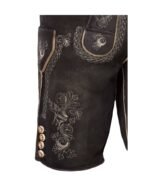 Kempten Midnight Black Lederhosen with Taupe Embroidery - Image 3