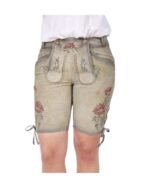 Vintage Olive Beige Women’s Lederhosen with Antique Rose Embroidery - Image 3