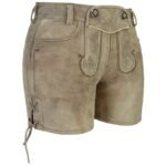 Helga Sandstone Mist Women’s Lederhosen – Soft Bavarian Suede