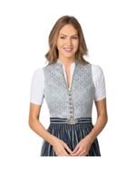 Tegernsee – Light Grey & Navy Striped Buttoned Midi Dirndl - Image 3