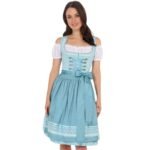 Soft Teal Midi Dirndl – Ribbon Lace Oktoberfest Dress