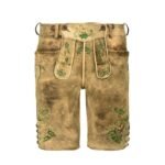 Alpine Green Embroidered Tan Suede Lederhosen – Bavarian Style