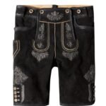 Black Bavarian Lederhosen with Silver Embroidery