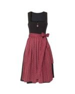 Freya – Brick Red Flower Striped Apron Midi Dirndl