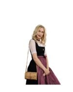 Freya – Brick Red Flower Striped Apron Midi Dirndl - Image 5