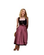 Freya – Brick Red Flower Striped Apron Midi Dirndl - Image 3