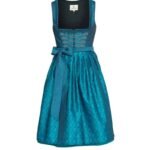 Teal Blue Midi Dirndl – Glamorous Brocade Bavarian Dress