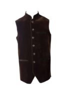Dark Chocolate Trachten Waistcoat with Green Trim | Bavarian Velvet Style - Image 2
