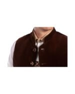 Dark Chocolate Trachten Waistcoat with Green Trim | Bavarian Velvet Style - Image 3