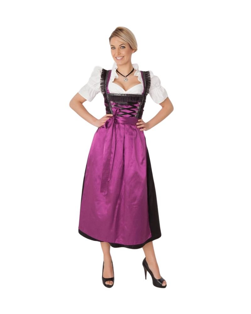 Black & Magenta Satin Dirndl Dress