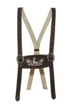 Passau Chocolate Brown Bavarian Suede leather Suspender with deer Embroidery