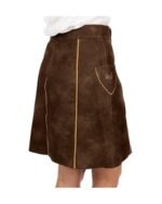Chestnut Brown Embroidered Leather Skirt in Goat Suede - Image 3