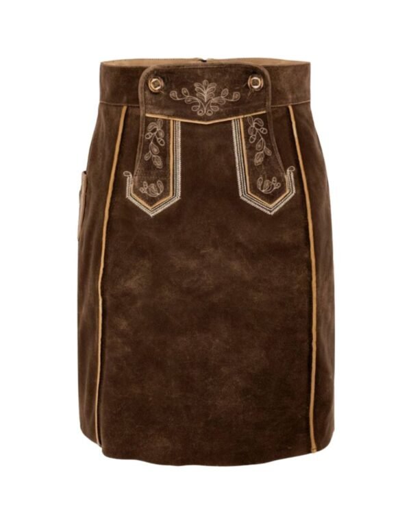 Chestnut Brown Embroidered Leather Skirt – Authentic Bavarian Goat Suede