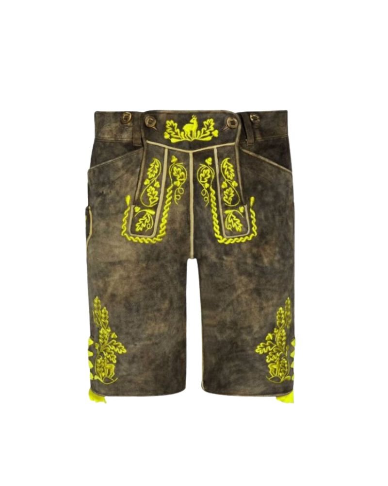 Dark Rustic Brown Embroidered Lederhosen