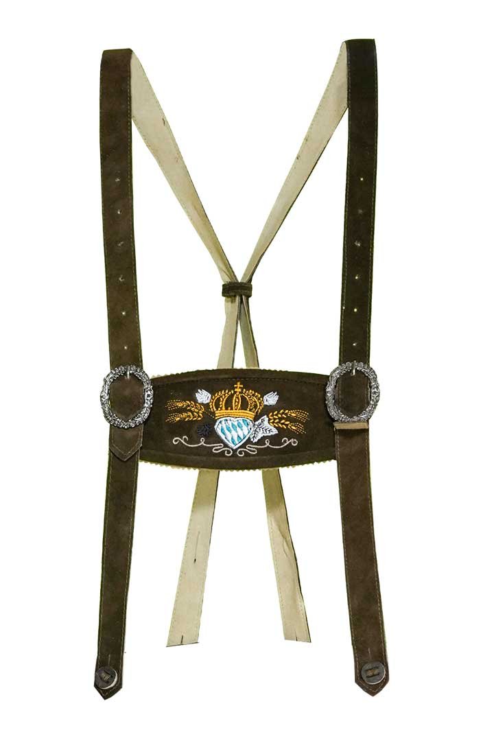 Black-Forest-Bavarian-Suspenders-1.jpg Anneliese – Olive Green Royal Crest Lederhosen Suspenders - Image 1