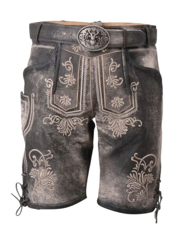Charcoal Grey Embroidered Lederhosen