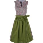 Heather Grey Rose Print Midi Dirndl with Moss Green Apron
