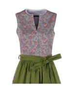 Heather Grey Rose Print & Moss Green Midi Dirndl - Image 3