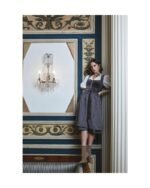 Storm Blue Velvet Midi Dirndl with Button Front