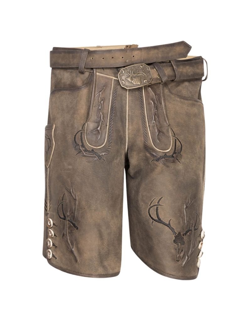 Denver Lederhosen Forest Stag Hunter Lederhosen – Deep Oak Brown Suede