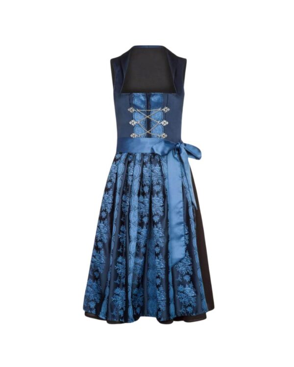Midnight Sapphire Midi Dirndl – Blue Floral Dress with Chain Lacing