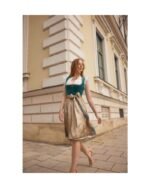 Roseline – Teal Velvet & Sand Beige Mini Dirndl