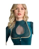 Roseline – Teal Velvet & Sand Beige Mini Dirndl - Image 3