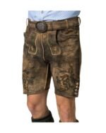 Rustic Oakleaf Embroidered Lederhosen – Bavarian Goat Suede Shorts - Image 2