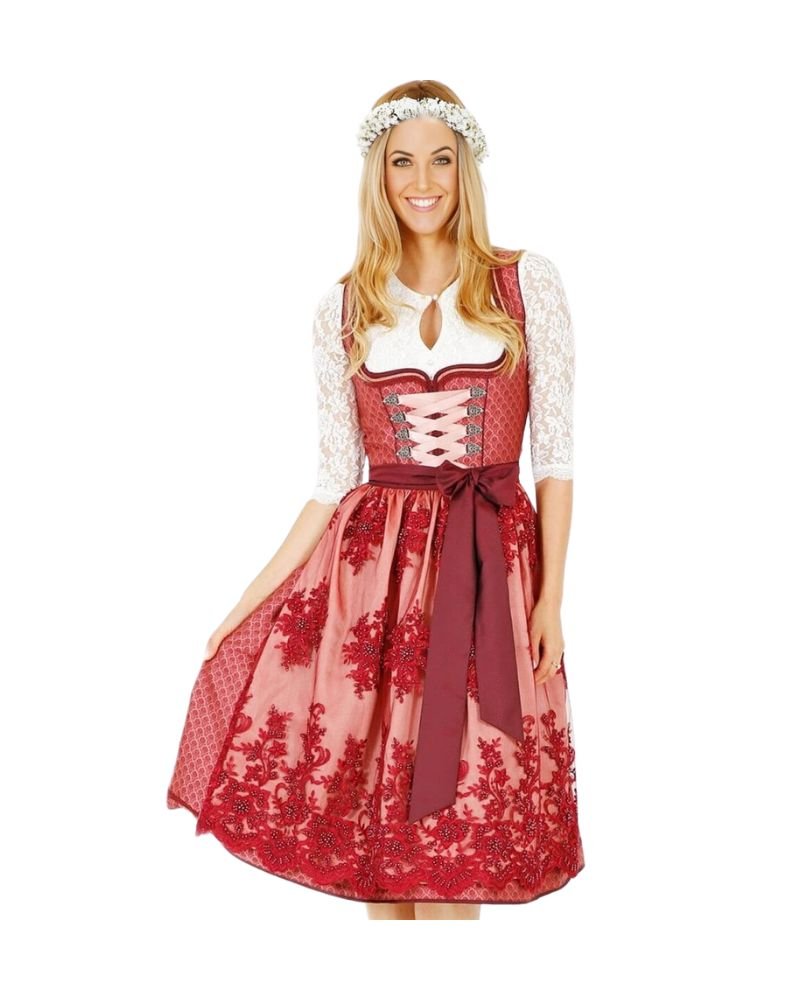 Rosewood Brocade Dirndl with Blush Apron
