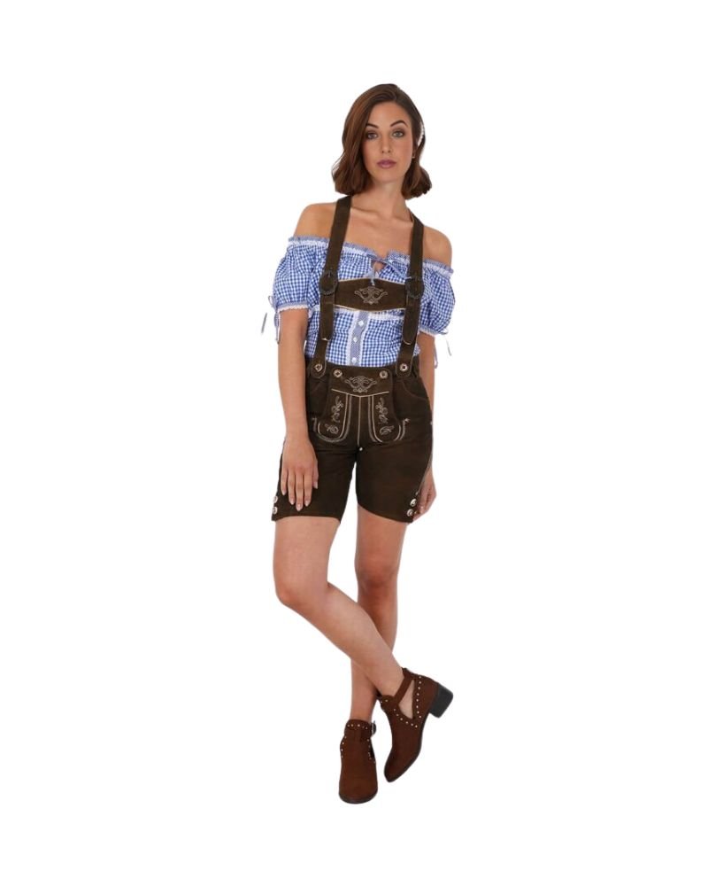 Edelnice Krger Dirndl-Sophia Dirndl chestnut Women Lederhosen with White Embroidery
