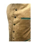 Golden Brown Suede Trachten Vest with Green Ban - Image 2