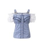 Glacier Blue Checkered Trachten Shirt for Women