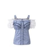 Glacier Blue Checkered Trachten Shirt for Women