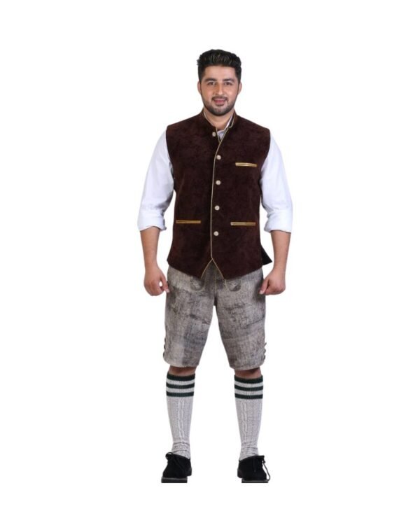 Mahogany Brown Velvet Trachten Waistcoat with Golden Trim | Bavarian Style