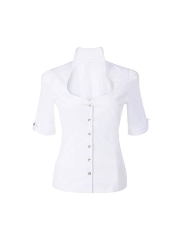 Saskia – White Button-Front Half-Sleeve Oktoberfest Shirt