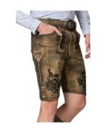 Schliersee Torfleder Lederhosen – Vintage Brown Embroidered Shorts - Image 3