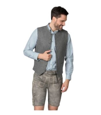 Augsburg Fog – Light Grey Traditional Lederhosen with Floral Embroidery