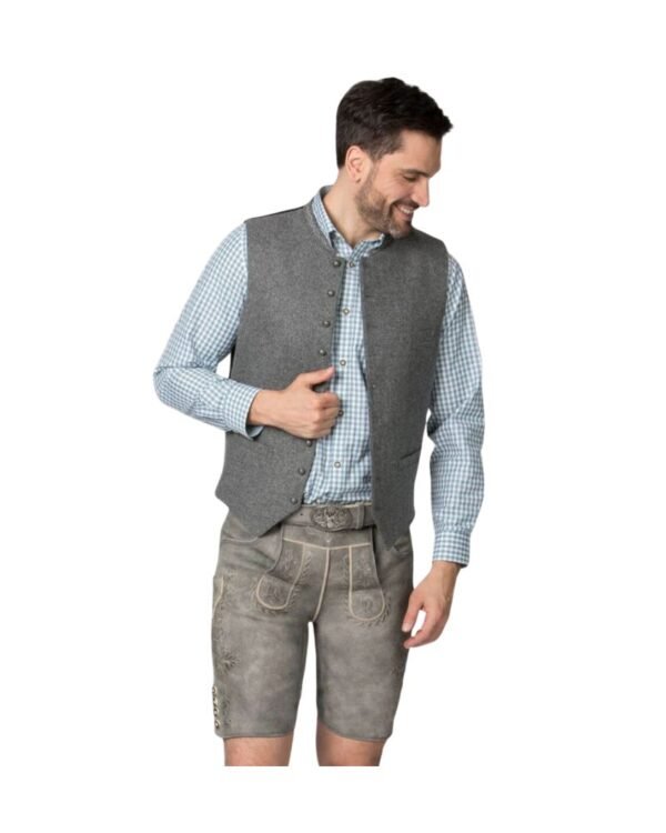 Augsburg Fog – Light Grey Traditional Lederhosen with Floral Embroidery