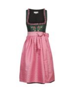 Emerald Green Dirndl with Rose Pink Apron & Floral Embroidery
