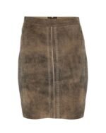 Helmine Taupe Brown Leather Skirt – Braided Trim Bavarian Goat Suede