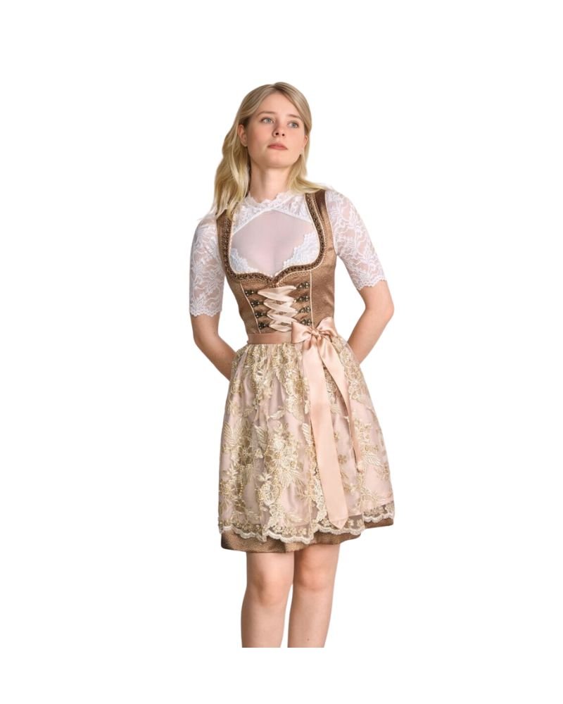 Traditional Dirndl Mareile Mocha Dirndl with Blush Lace Apron