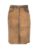 Veronika – Honey Brown Button-Front Leather Skirt in Goat Suede
