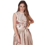 Cream Petal Mini Dirndl Dress with Mocha Apron