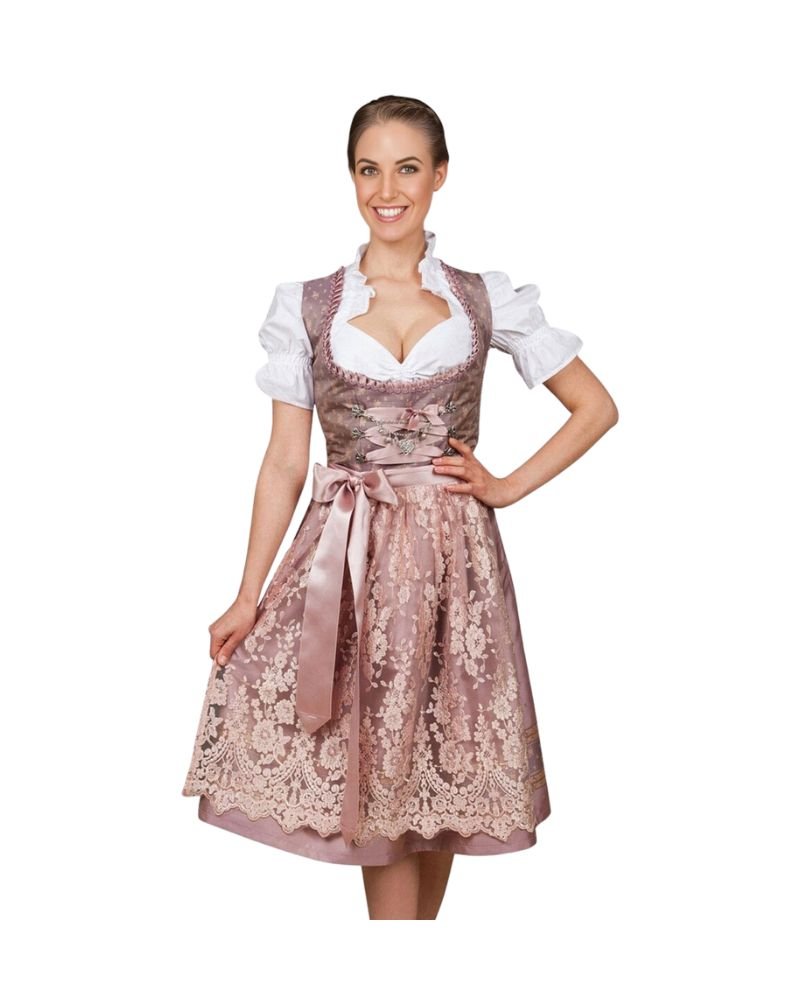 Tramontana Madeleine Midi Dirndl Bad Tölz – Blush Mauve & Champagne Floral Lace Dirndl