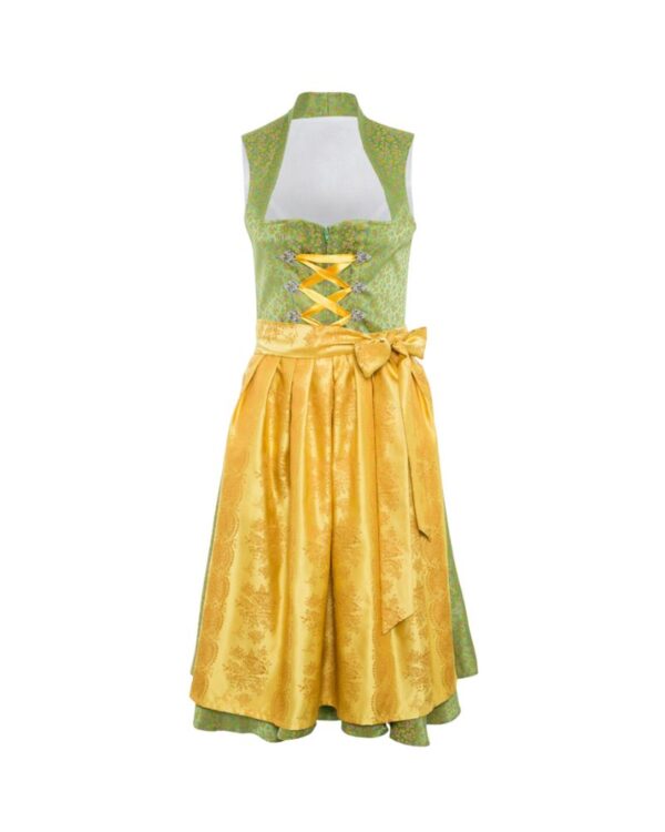 Emerald Green Dirndl with Rose Pink Apron & Floral Embroidery